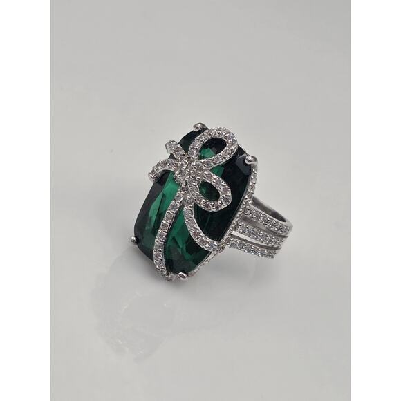 DSMK 925 Sterling Silver CZ EMERALD Ring Size 7